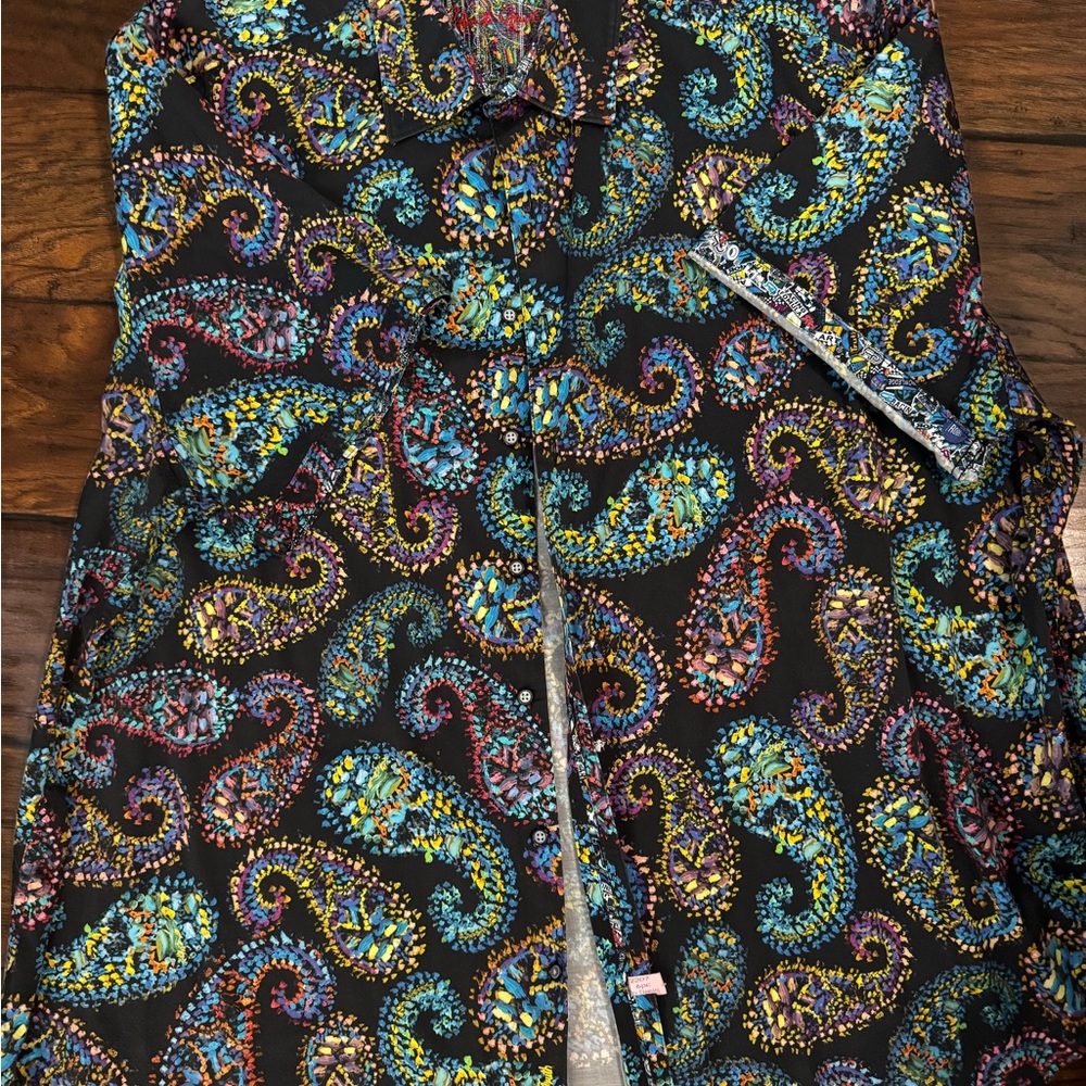 Robert Graham Black Paisley Button-Down Shirt with Blue, Yellow, Purple Accents